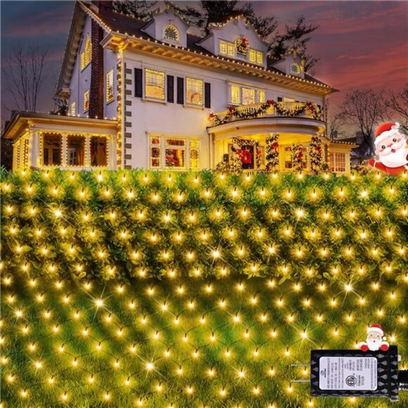Christmas Net Lights, 280 LED Mesh Lights 9.8FT x 6.6FT 8 Modes Waterproof - Picture 1 of 7